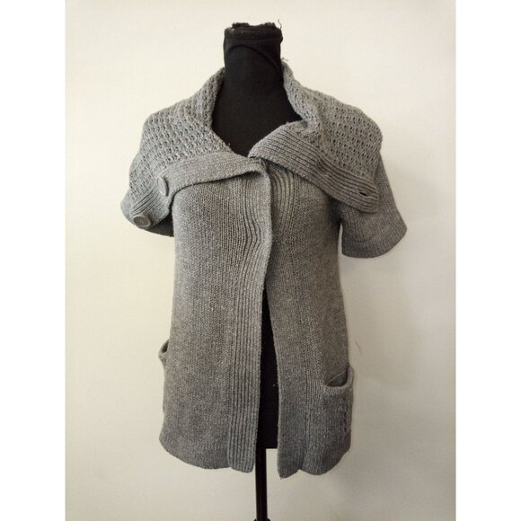 Currants Grey Knit Short Sleeve Cardigan Size Small - Picture 1 of 6